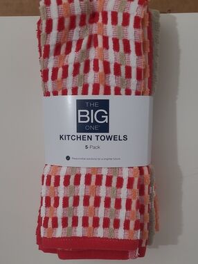 The Big One Red, Orange & Beige Waffle Weave Kitchen Towels - 5 Pack